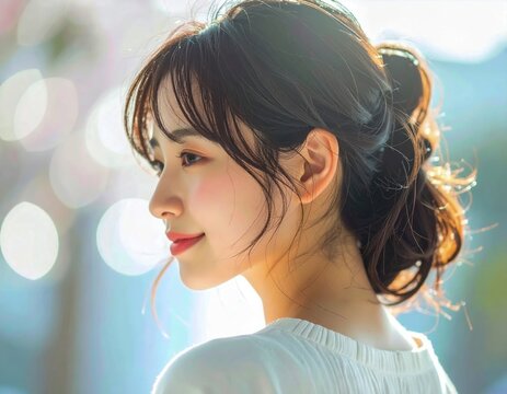 そっと振り向く後ろ姿の女性