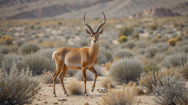 Saiga Antelope in Desert Habitat Wildlife Photography