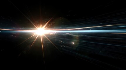 A stunning visualization of light beams emanating from a single source in a dark space, symbolizing energy and motion.