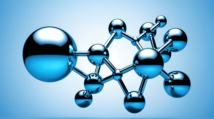 Explore molecular structures showcasing metallic spheres against a soft blue gradient background, representing scientific and artistic interests in liquid and gas behaviors
