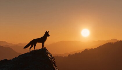 Lone Wolf on Cliff at Sunset &ndash; Symbol of Strength and Individualism