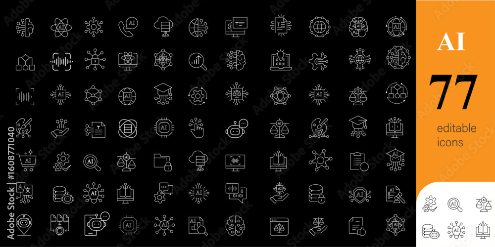 Poster ai icon set | icon set for ai, machine learning, ai agent | technology icon se| educational icon set
