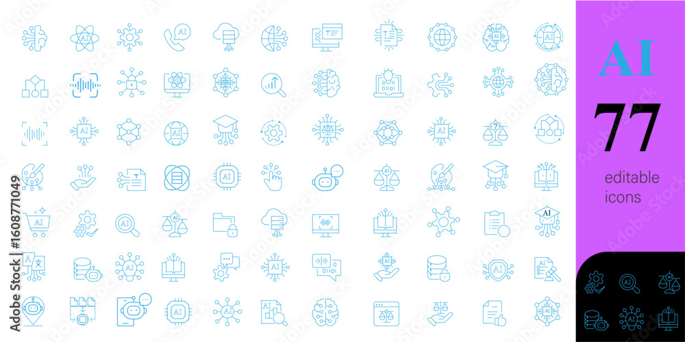 Aufkleber ai icon set | icon set for ai, machine learning, ai agent | technology icon se| educational icon set