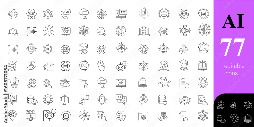 Poster ai icon set | icon set for ai, machine learning, ai agent | technology icon se| educational icon set