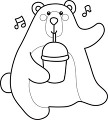 Illustration of cute bear icon.
Funny bear in daily activities elements.
Coloring pages of cute bear icon.