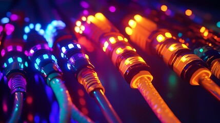 Sparkling neon-lit cables wrapped around battery connectors