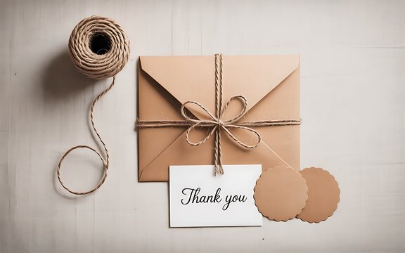 A heartfelt thank you note beautifully presented with twine and rustic elements creating a warm and appreciative gesture for any occasion