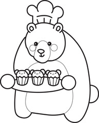 Illustration of cute bear icon.
Funny bear in daily activities elements.
Coloring pages of cute bear icon.
