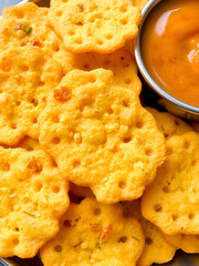 Indian snacks, deep fried or roasted crackers or papad. Mung dal and urad dal papad an Indian fried dish, which is an side dish for lunch and dinner.