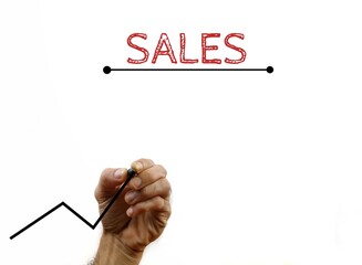 Hand Drawing Sales Growth Line on White Background