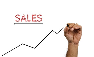 Hand Drawing Sales Growth Line on White Background