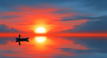 Obraz premium Solitary Boat At Sunset