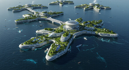 Futuristic island city sustainable architecture