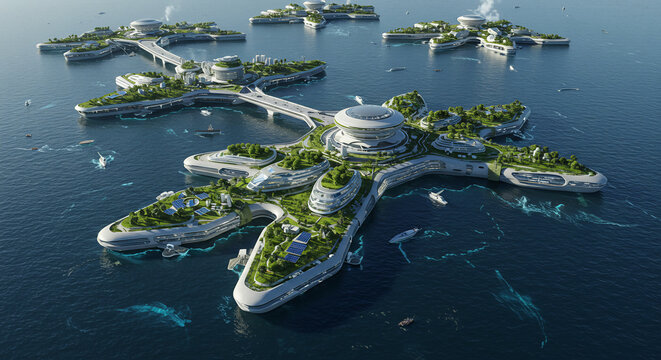 Futuristic island city sustainable architecture