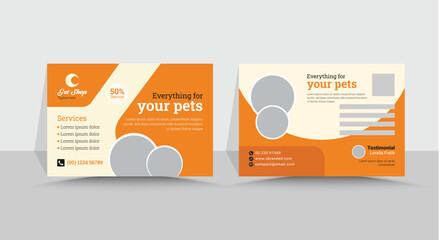 Pet Care Postcard Design, Print Templates ft. dogs and cats adoption social media post template with cute pets and animal .