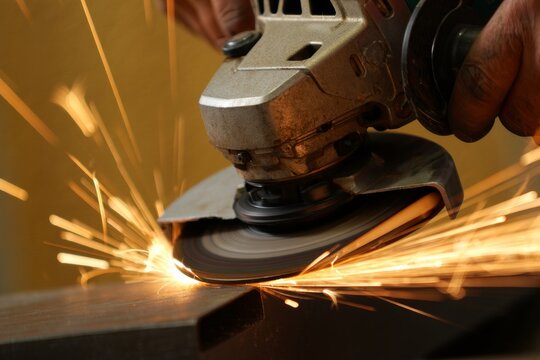 Angle grinder sparks flying from low angle with dramatic lighting - Powered by Adobe