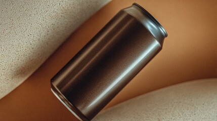 Matte aluminum can with blank label for product mockup on neutral background