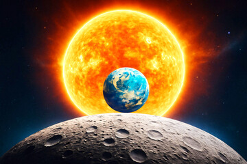 Obraz premium 太陽と地球と月
