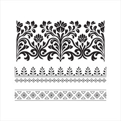 Elegant Floral Border Pattern with Geometric Tribal Design Vector Illustration
