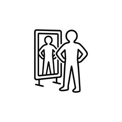 Monochrome Illustration of a Person Standing Before a Mirror Reflecting a Similar Figure with Hands on Hips