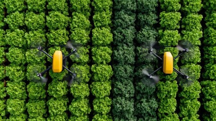 Aerial drone captures vibrant vegetable farm showcasing fresh lettuce and kale rows thriving in sustainable agriculture practices - Powered by Adobe