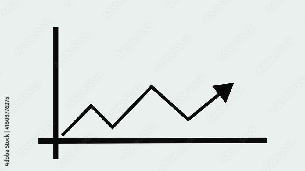 Poster digital animation of rising graph on white background representing business growth financial success