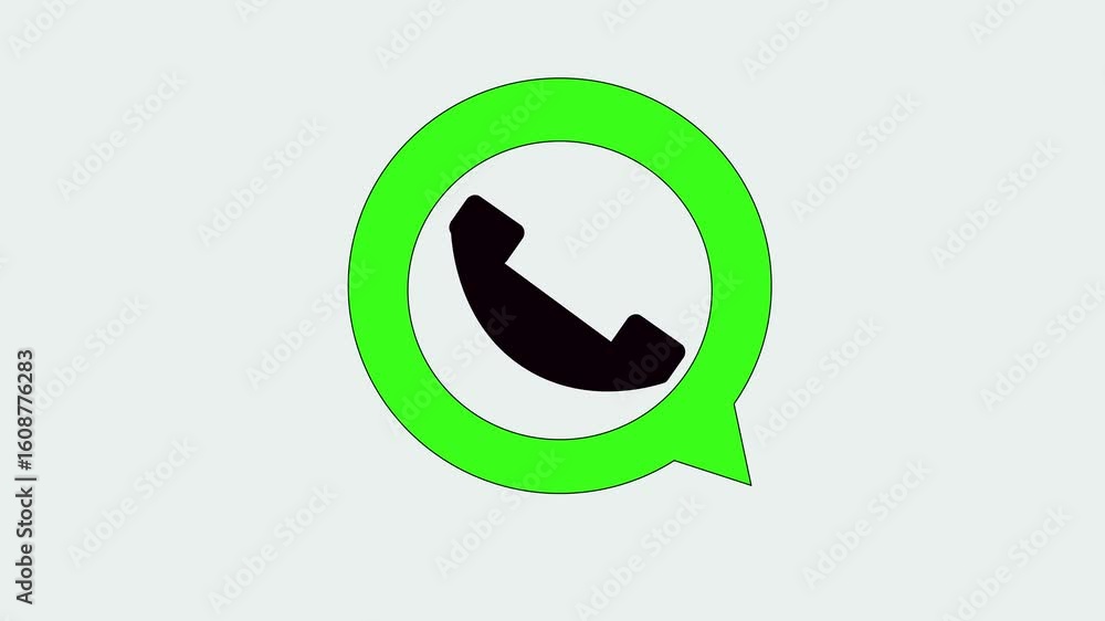 Poster call icon animation on white screen representing phone communication support hotline and mobile cont