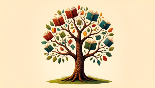 Tree with many books on it