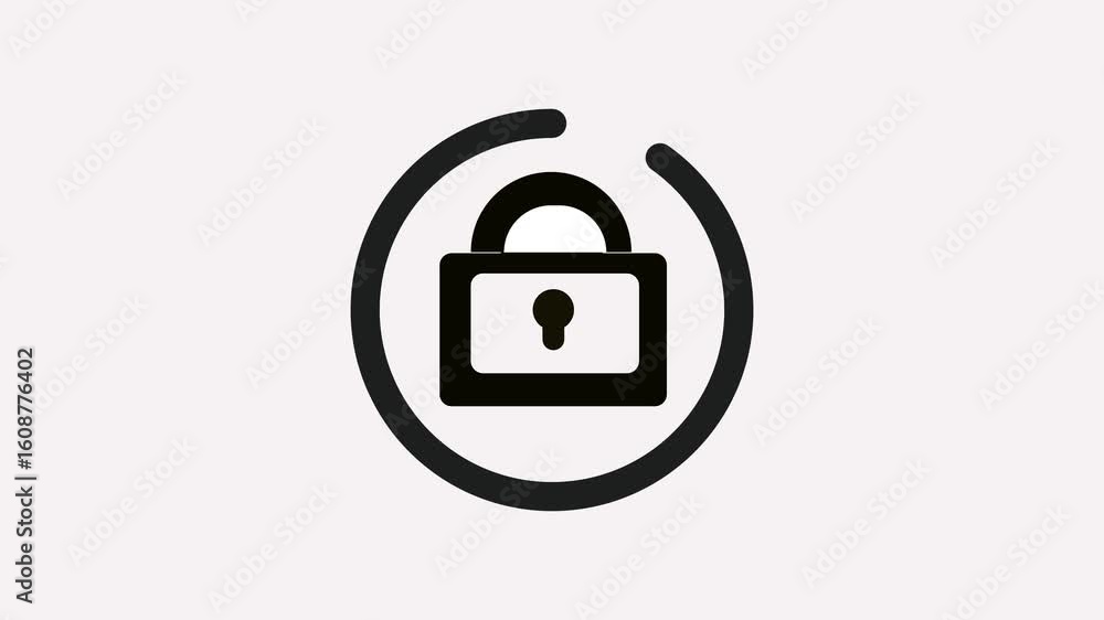 Poster lock icon animation with glowing ring on white background for security ui design and privacy. minima