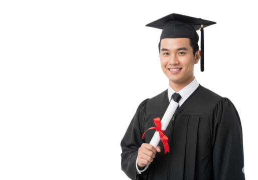 Happy Young Boy Graduate with Diploma, isolated on a transparent background

