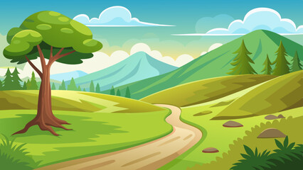 Obraz premium beautiful nature landscape with green grass hill