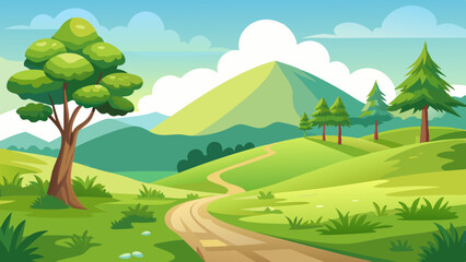 Fototapeta premium beautiful nature landscape with green grass hill