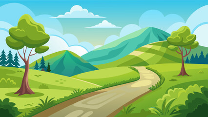 Fototapeta premium beautiful nature landscape with green grass hill