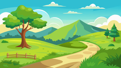 Fototapeta premium beautiful nature landscape with green grass hill