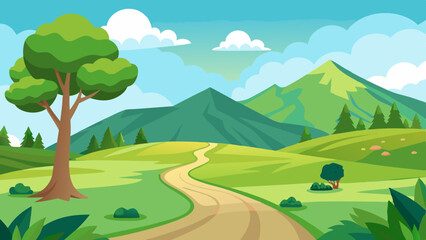 Obraz premium beautiful nature landscape with green grass hill