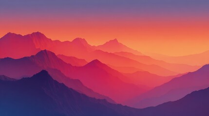 Obraz premium Vibrant mountain range at sunset, showcasing rich hues of purple and orange creating a stunning visual experience.