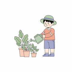 man watering plants