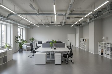 Spacious Modern Office with Extensive Ceiling Lighting System