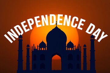 Celebrate India's Independence Day with iconic Taj Mahal silhouette against a vibrant sunset