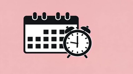 Calendar and alarm clock illustration on a pink background, symbolizing time management and planning - Powered by Adobe