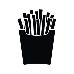 Black silhouette of french fries in a container, delicious and tempting snack