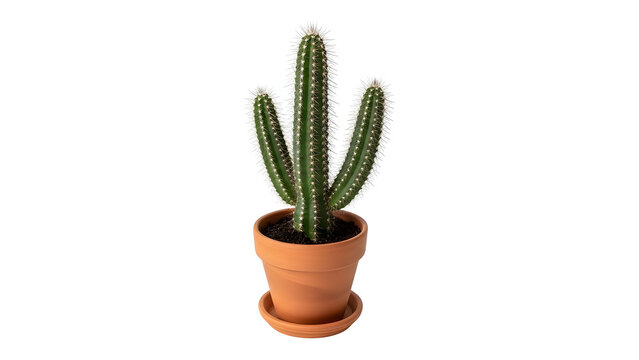 Fototapeta Isolated potted cactus cereus plant on white background for indoor gardening and desert themes design on transparent background
