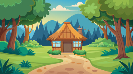 cartoon vector illustration of a house with a that