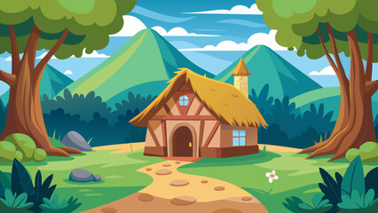 Fototapeta premium cartoon vector illustration of a house with a that