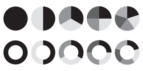 Pie chart icon. Pie chart sign. Circle section graph. Wheel round diagram . Flat Design Pie and Donut Charts Set for Analytics Infographics. vector illustration.