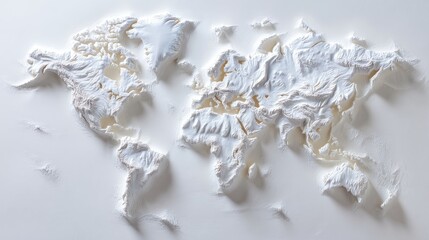Detailed white relief world map.