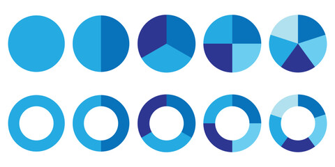 Pie chart icon. Pie chart sign. Circle section graph. Wheel round diagram . Flat Design Pie and Donut Charts Set for Analytics Infographics. vector illustration.
