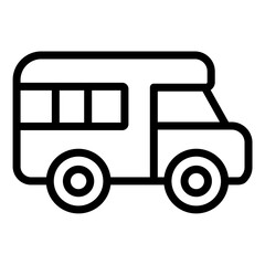 Camping Van RV Icon. Mobile Home Vehicle for Road Trips Outdoor Adventures and Freedom Exploration. Travel and Recreation Symbol. Line Art Vector Illustration.