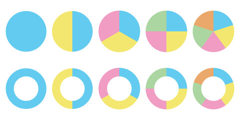 Pie chart icon. Pie chart sign. Circle section graph. Wheel round diagram . Flat Design Pie and Donut Charts Set for Analytics Infographics. vector illustration.