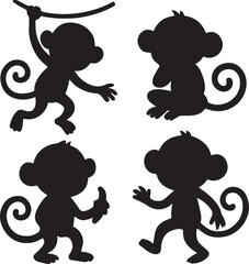 set of playful cartoon monkey silhouettes design vector illustration